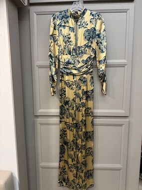 Gold and Navy Toile Satin Jumpsuit